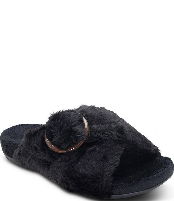 Aetrex Macy Faux Fur Open Toe Slippers