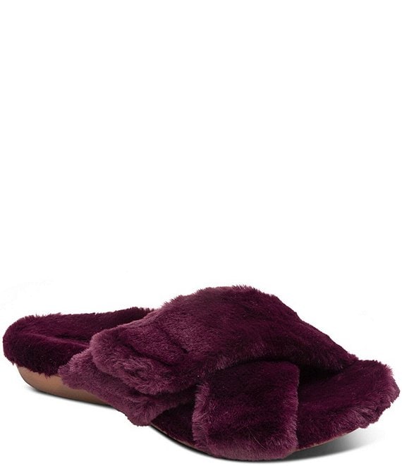 Color:Wine - Image 1 - Penelope Adjustable Faux Fur Slippers