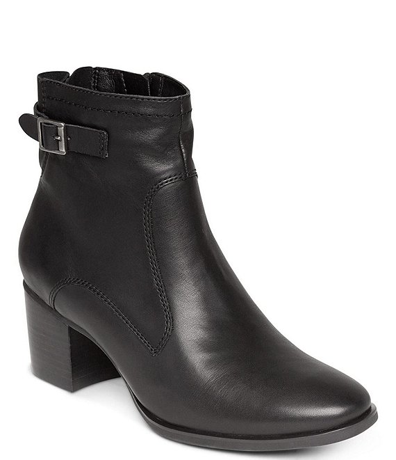 Aetrex Rubi Water-Resistant Leather Buckle Detail Booties | Dillard's