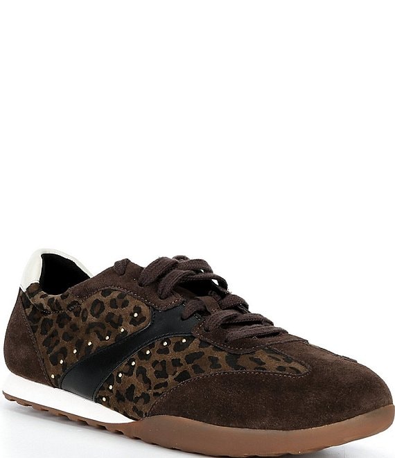 Aetrex Sloane Studded Leopard Print Suede Lace Up Sneakers