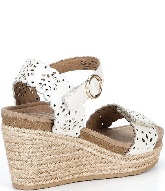 Aetrex Sydney Floral Perforated Leather Espadrille Platform Wedge