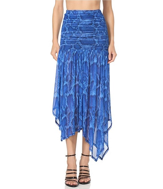 AFRM Coordinating Estella Shark Bite Snake Print Mesh Maxi Skirt