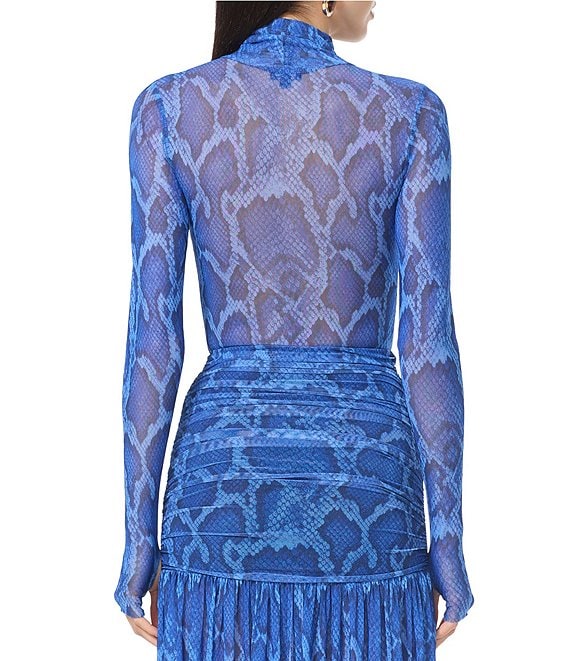 AFRM Coordinating Zadie Snake Printed Turtle Neck Long Sleeve Mesh