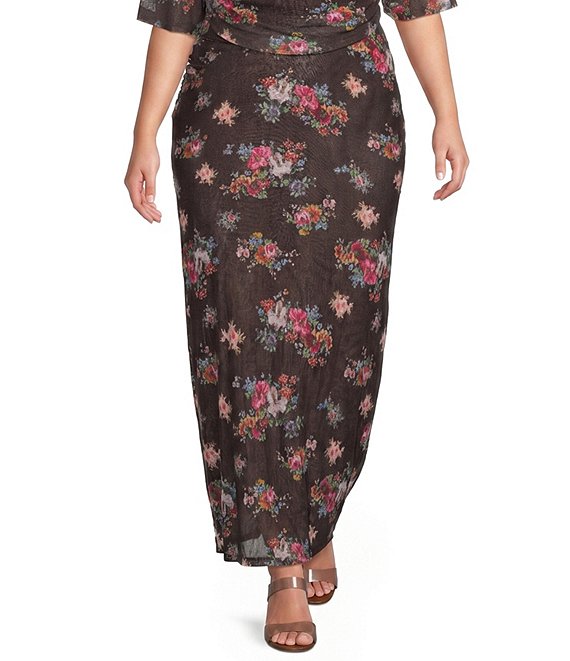 AFRM Plus Size Laconia Snake Floral Printed Mesh Coordinating Maxi Skirt