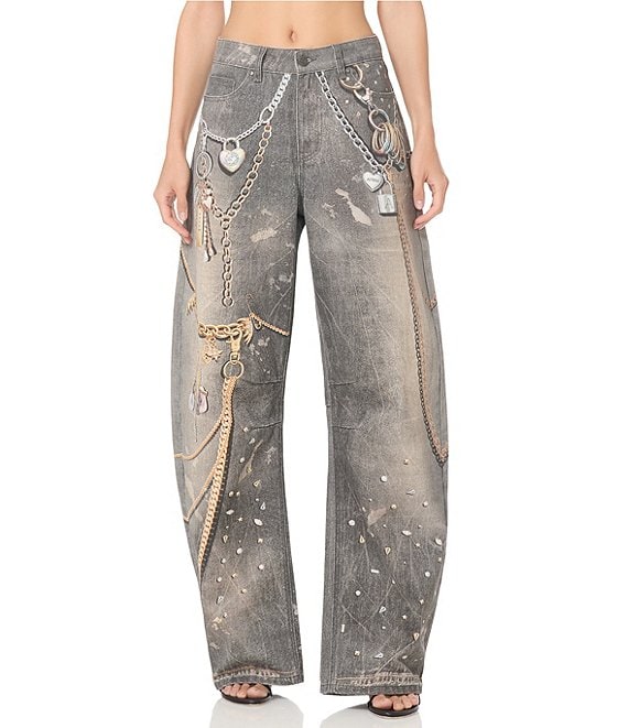 AFRM Walker Printed High Rise Barrel Leg Denim Pant