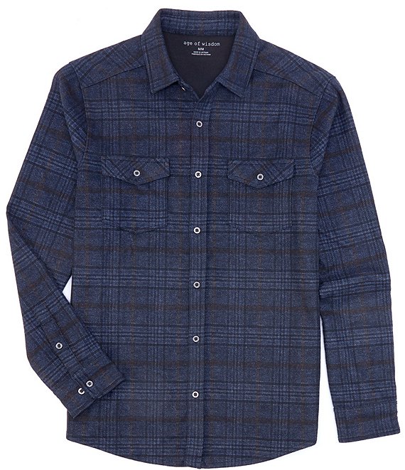 Age of Wisdom Blue Flannel Stretch Long-Sleeve Woven Shirt | Dillard's