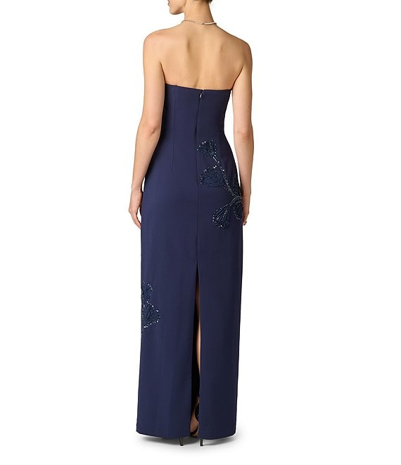 aidan mattox beaded trapeze dress Crepe Strapless Column Prom Dress, Womens, 10, Dark Navy Sequins Intact neckline:Halter Blue Striped Button Mini Size:Coat SIze 56