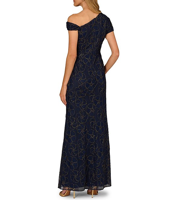 Aidan Mattox Novelty Mesh One Shoulder Long Dress | Dillard's