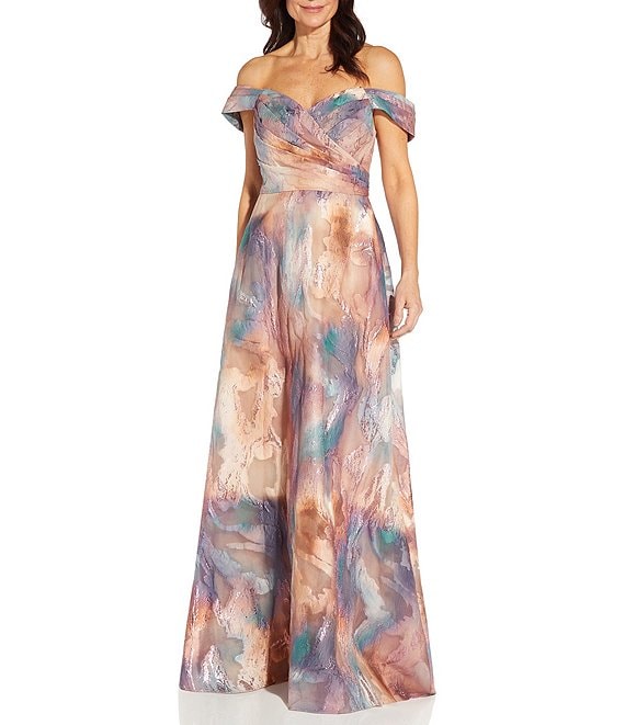 Aidan Mattox Off the Shoulder Sweetheart Neck Sleeveless Printed Ball Gown