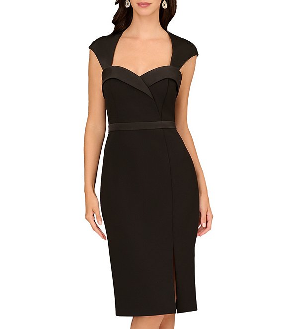 Aidan Mattox Stretch Sweetheart Neck Cap Sleeve Sheath Dress