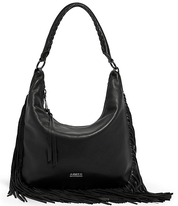 Color:Black - Image 1 - Fringe Benefits Leather Hobo Bag