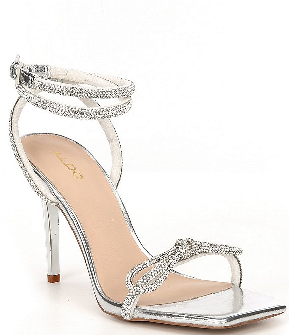 Color:Silver - Image 1 - Barrona Rhinestone Bow Metallic Dress Sandals