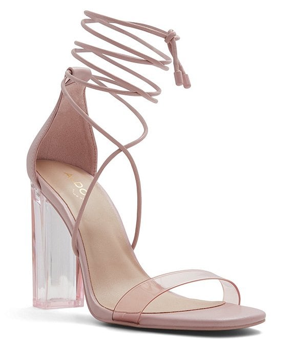 GNIST Silver Twin Strap Transparent Clear Block Heels