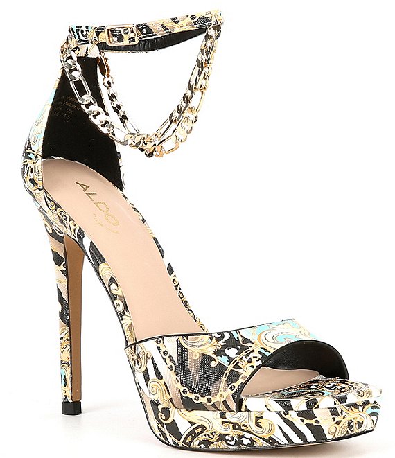ALDO Prisilla Printed Chain Ankle Strap Platform Dress Sandals