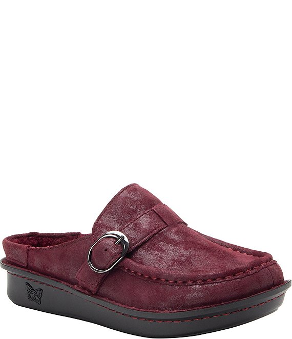Alegria Brigid Suede Buckle Strap Mule Clogs