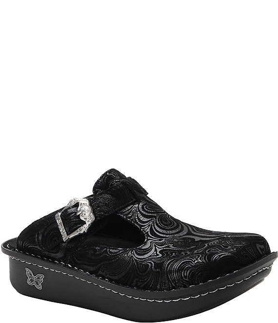 Alegria Classic Swirling Etched Leather Clogs
