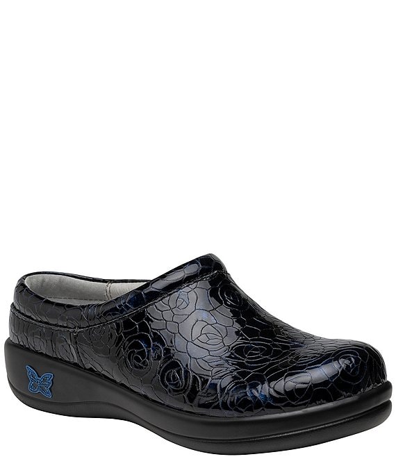 Color:Moody Blues - Image 1 - Kayla Moody Blues Floral Print Leather Clogs