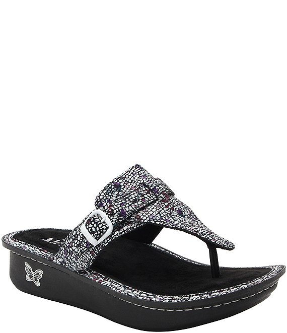 Alegria Kennedi Lizard Print Leather Thong Platform Heel Sandals