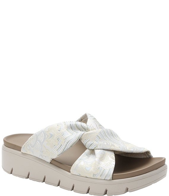Alegria Rylie Satin Brocade Knotted Platform Slide Sandals