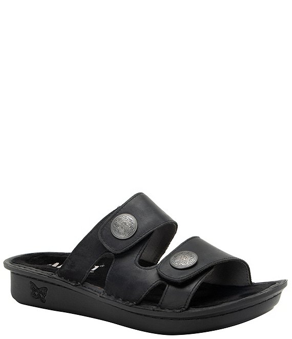 Color:Oiled Black - Image 1 - Violette Leather Adjustable Slide Sandals