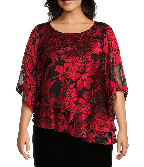 Red chiffon blouse plus size online