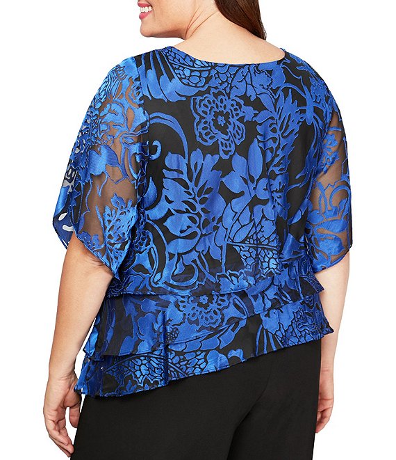 よっち　シルク　150本 Alex Evening Plus Size Printed Chiffon Scoop Neck Short Sleeve