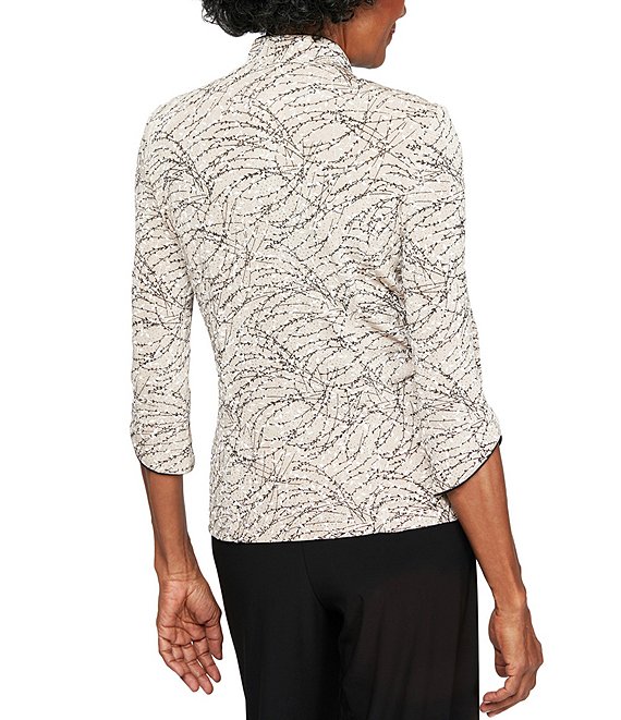 Alex Evenings Mock Neck 3/4 Sleeve Piping Glitter Embellished