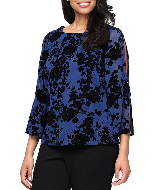 Alex Evenings 3/4 Sleeve Split Sleeve Top