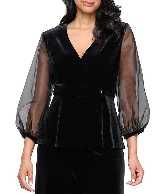 Alex Evenings 3/4 Sleeve Stretch Velvet Blouse