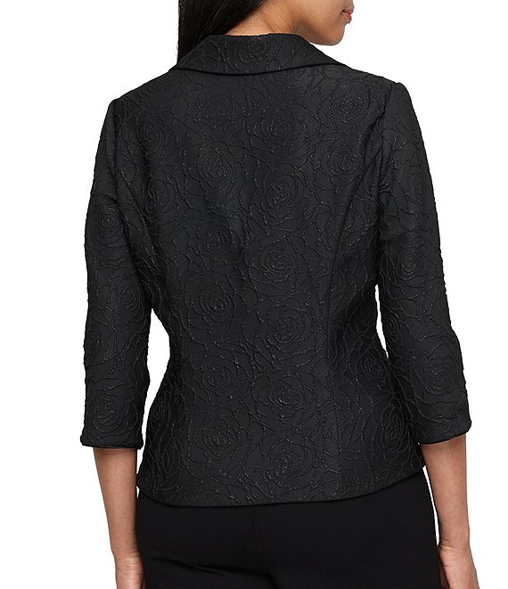 Alex Evenings 3/4 Sleeve Textured Jacquard Zip Jacket | Dillard's