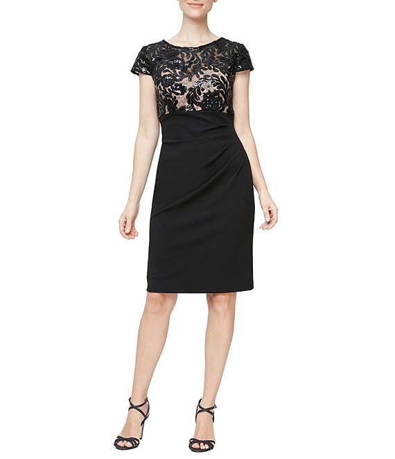 Alex Evenings Cap Sleeve Scoop Neck Sequin Embroidered Sheath