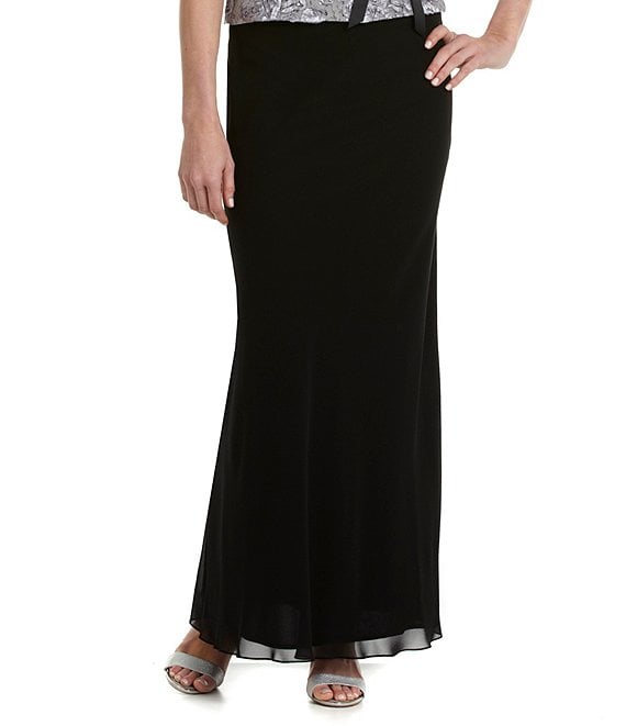 Color:Black - Image 1 - Chiffon Ruffle Hem A-Line Maxi Skirt