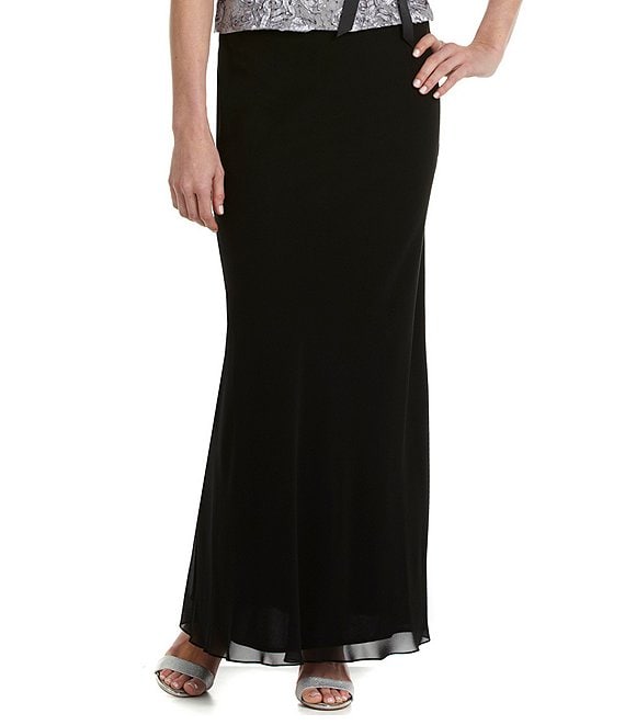 Color:Black - Image 1 - Chiffon Ruffle Hem A-Line Maxi Skirt