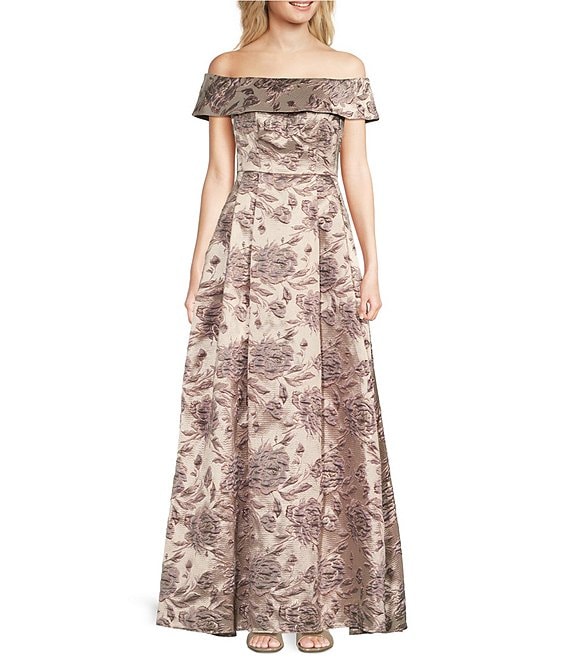 Floral jacquard sleeveless ball gown with pockets hotsell