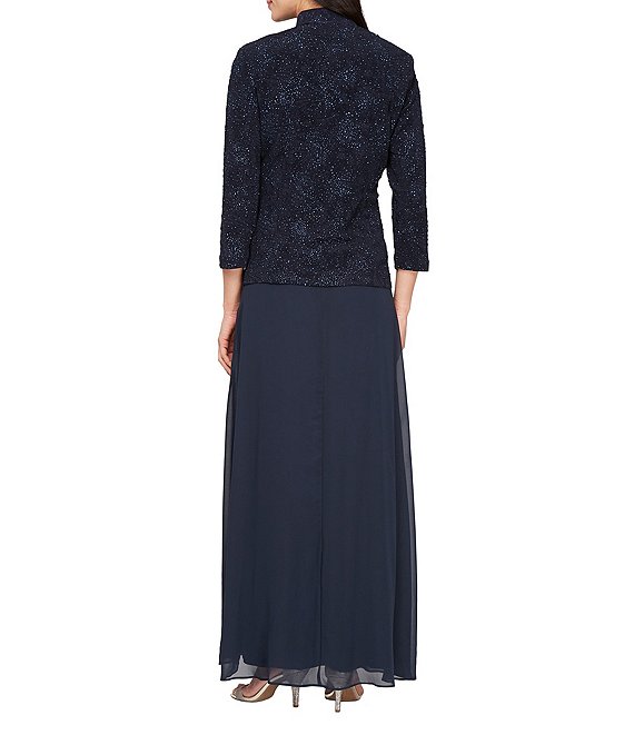 alex evenings jacquard jacket dress V-Neck Jacquard Dress Two-Piece Set with Jacket
