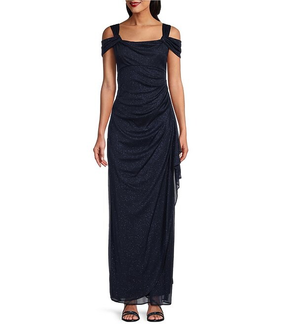 Alex Evenings Women's Long Cold Shoulder Dress - Dark Navy - 14