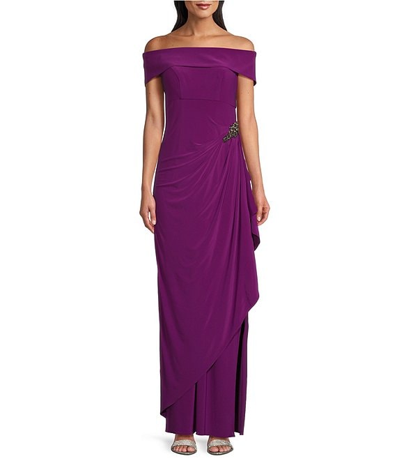 Alex evening off the shoulder gown best sale