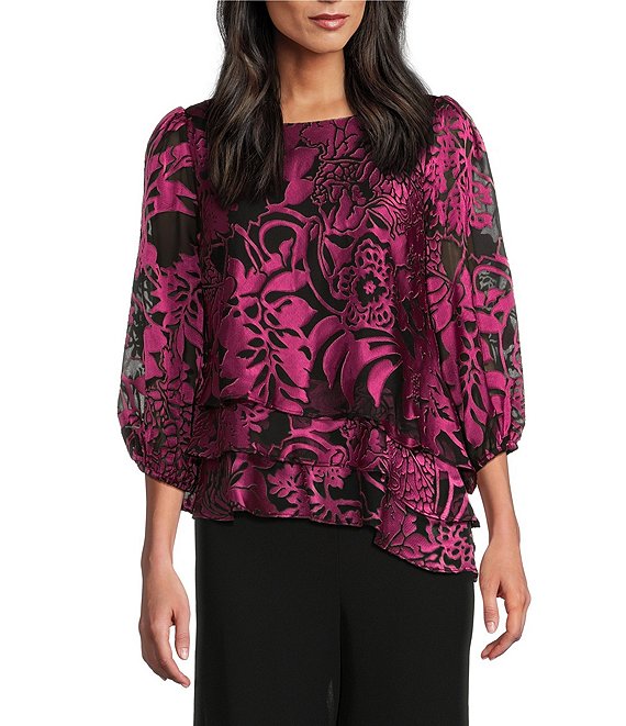 Alex Evenings Petite Size Chiffon Boat Neck 3/4 Illusion