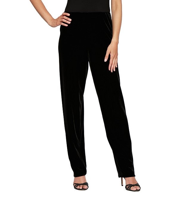 Alex Evenings Petite Size Stretch Velvet Slim Leg Pants, Black - Image 1