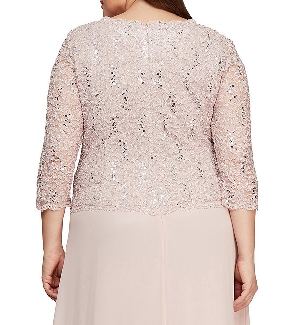 alex evenings plus size sequined lace a line dress Alex Evenings Plus Size V-Neck Ruffle-Trim-Slit Sequin Dress