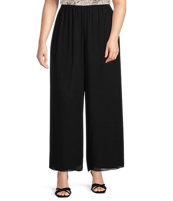 Color:Black - Image 1 - Plus Size Silky Chiffon Pants