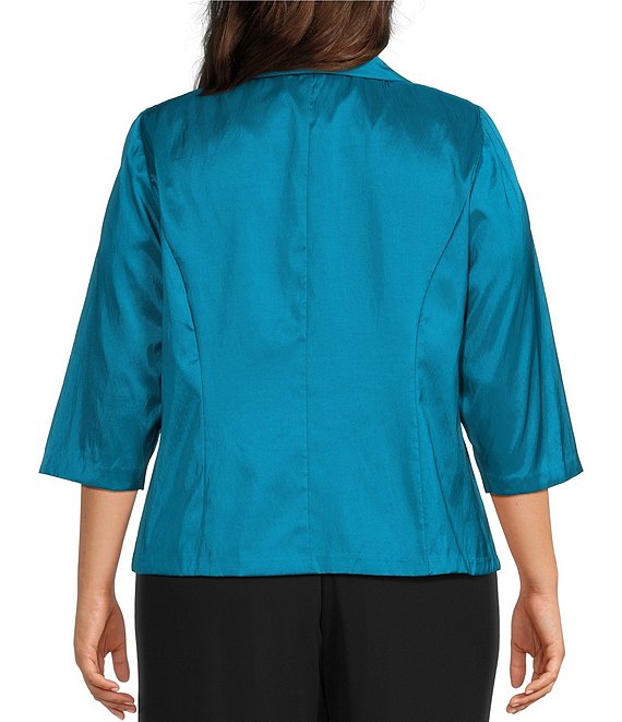 Alex Evenings Plus Size 3/4 Sleeve Collared V-Neck Taffeta Blouse
