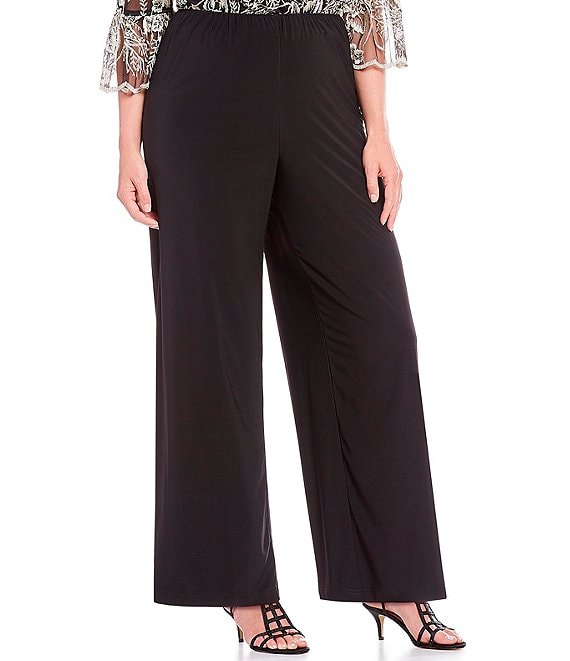 Color:Black - Image 1 - Plus Size Matte Jersey Wide Leg Long Pants