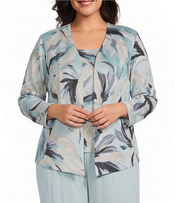 Alex Evenings Plus Size Printed Metallic Knit Twinset