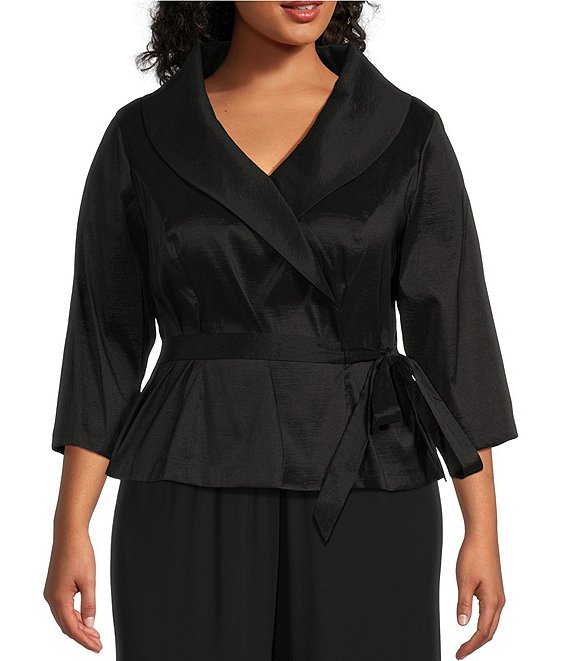 Woven Sleeves Taffeta Silk and Net Blouse in Black : UAC158