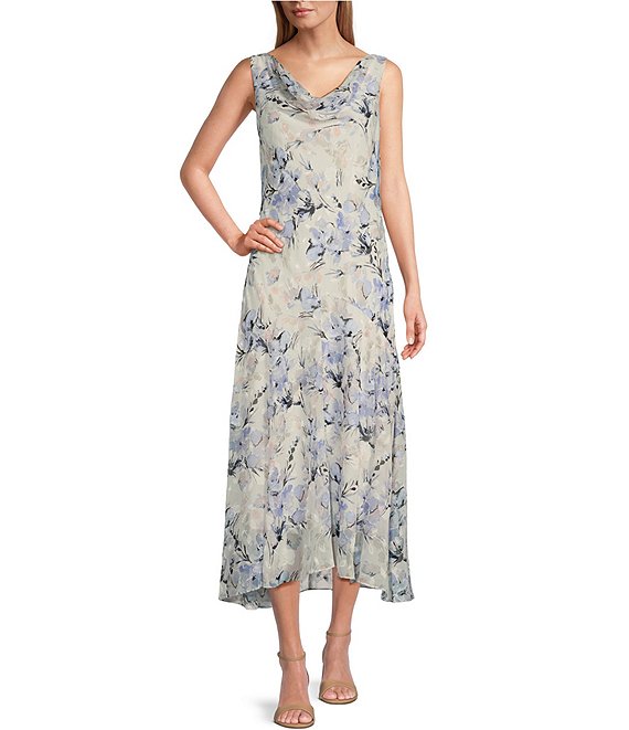 Alex Evenings Sleeveless Cowl Neck Floral Midi Length Dress | Dillard's