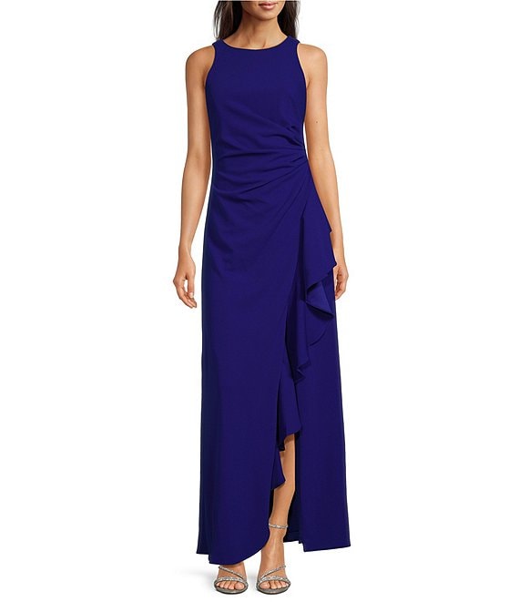 Alex Evenings Sleeveless Crew Neck Front Cascade Ruffle Crepe Gown ...