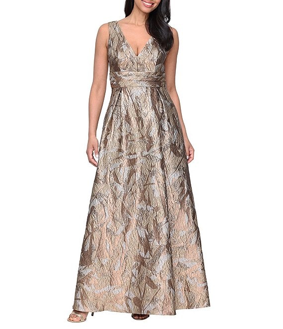 Alex Evenings V Neck Sleeveless Jacquard Long Dress