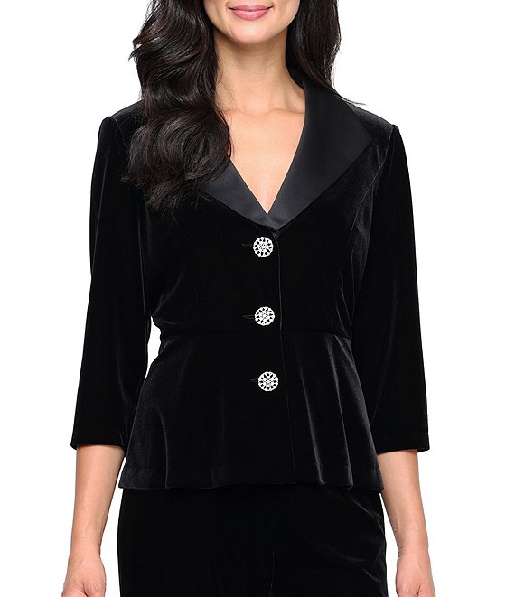Alex Evenings Velvet Collared Neck Button Front Blouse