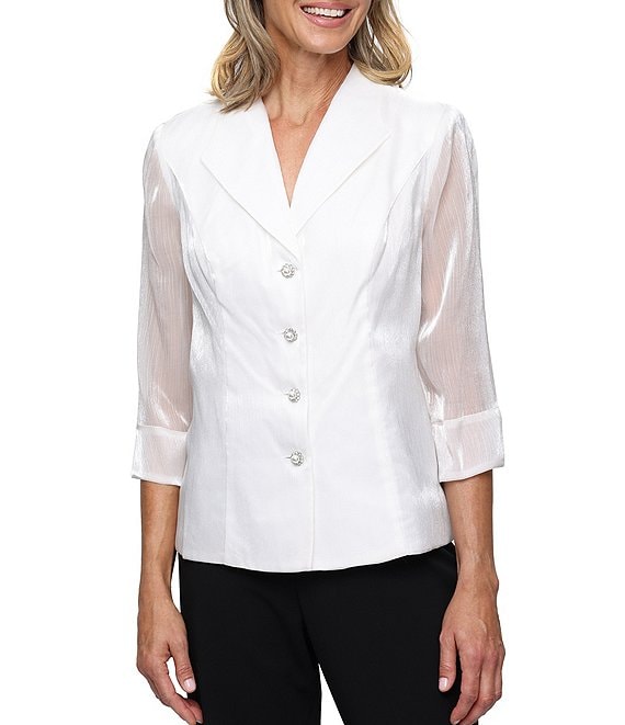 Alex Evenings Yorkyu 3/4 Sleeve Button Front Collared Blouse
